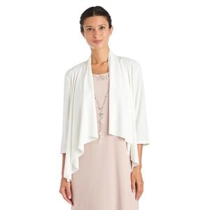 R&M Collection Women's White 3/4 Sleeve Drape Front Cardigan Jacket Size L